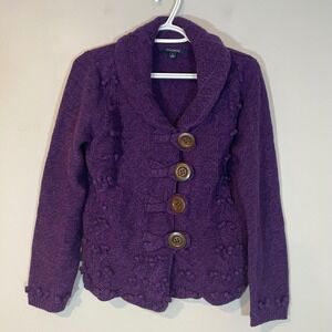 Chadwicks Purple Lambswool Blend Shawl Collar Bobble Cable Knit Cardigan Large
